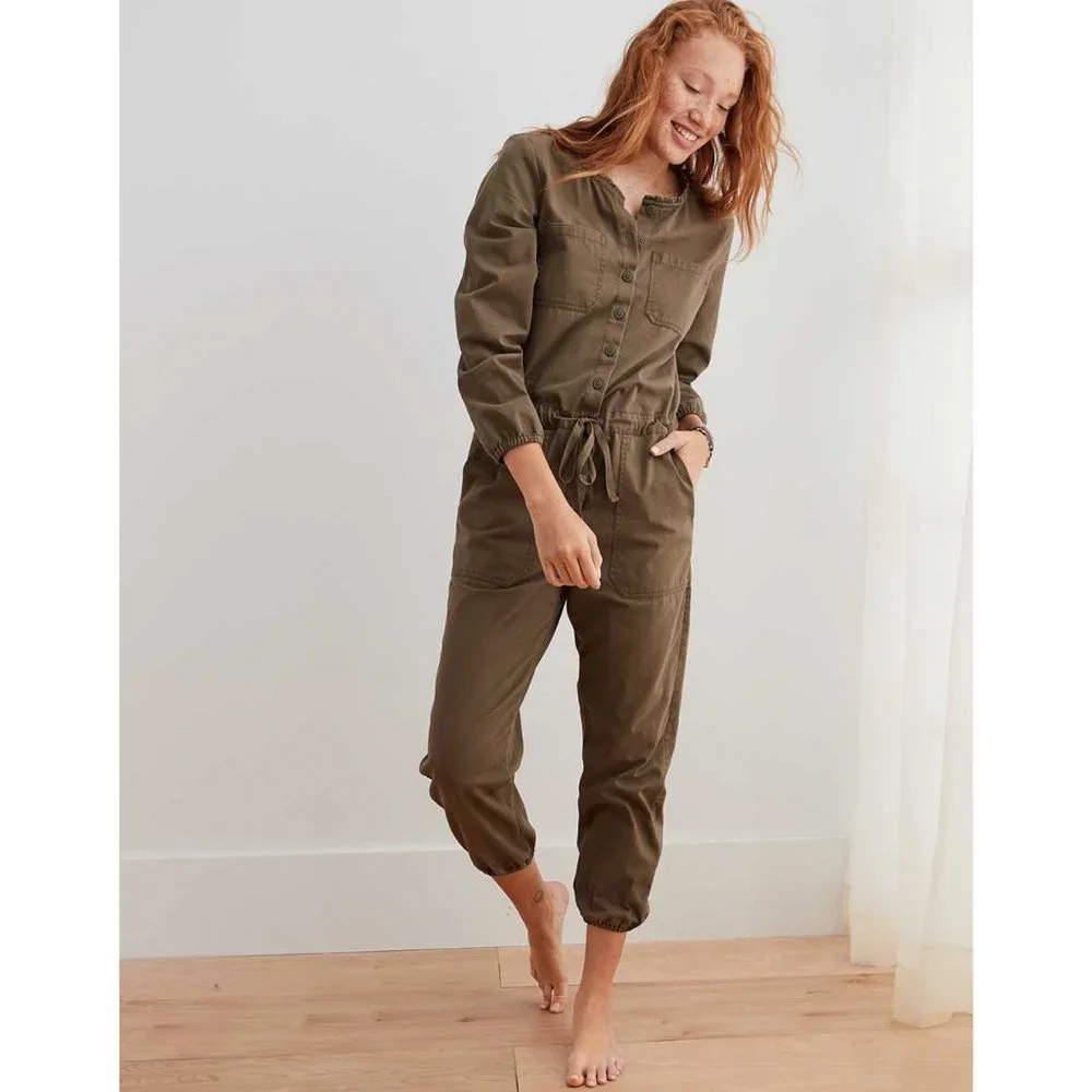 Aerie Olive Softest Utility One Piece Jumpsuit NEW - Picture 1 of 5